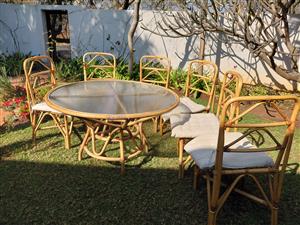 Wooden and glass table + 6 chairs