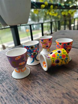 Complete Rainbow Tickle Monsters Egg Cups – 5 Vintage Collectibles 