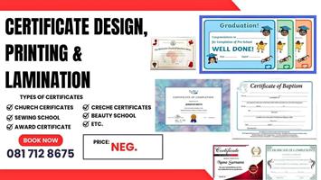 Certificate: Church, Creche etc. design and printing
