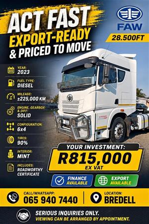 2023 FAW 28.500FT 6x4 – Mint Condition | 90% Tyres (Finance/Export)