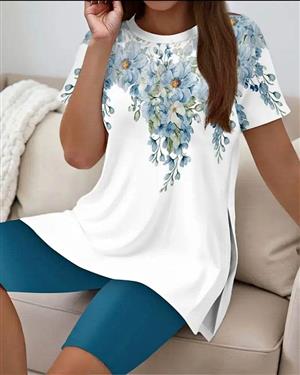  Ladies Two Piece Set with Floral Print Size S to XXL  T0077