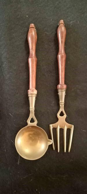 vintage brass serving utensil set