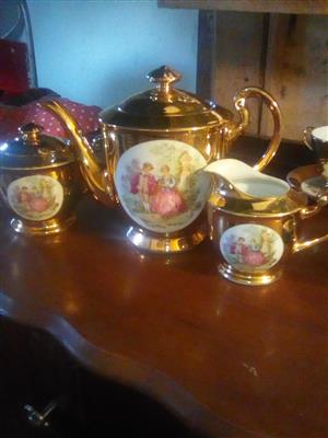 Golden Tea Set With Fragonard's Courting Couple
