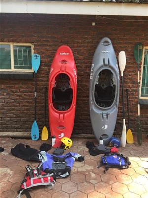 Whitewater Kayaks (by Fluid), size Medium, plus accessories