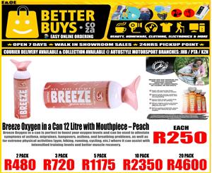 Breeze Oxygen in a Can 12 Litre with Mouthpiece – Peach