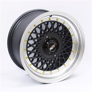 15″ S1005 4/100 & 4/114 Gunmetal with silver Lip & Gold Rivet Alloy Wheels