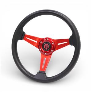 SQ Design Sport Steering Wheel - Black with Red Aluminium Centre Spokes