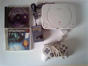 Sony PlayStation1 : Console, Adapter and Joystick plus 2Games (Harry Potter Andy Eagle One) .