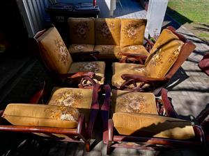 Vintage Embuia Bal en Klou 7‑stuk lounge suite – wawiel insetsel, puik kondisie