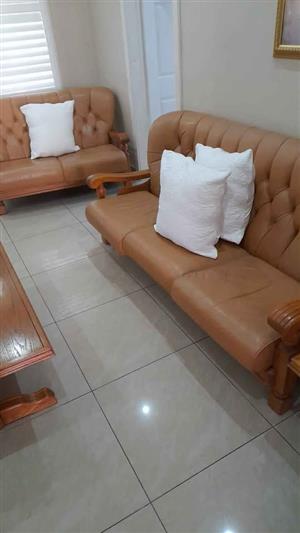 Oak leather lounge set