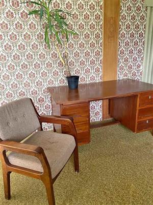 Vintage 6 Draw Solid Wood Desk & Chair