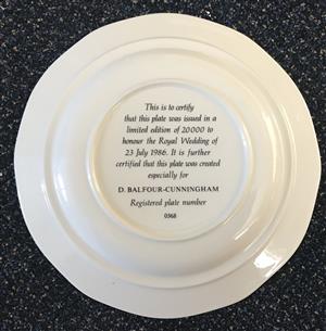 Commemorative Plate: Prince  Andrew and Sarah’s wedding. One of 20,000 only registered.