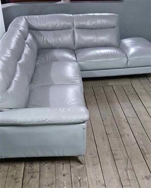 2 Piece grey L shape leather lounge