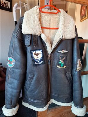 Faux Sheepskin Leather Bomber Jacket XL