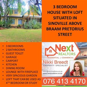 GROOT 3 SLAAPKAMER HUIS MET 'N "LOFT" TE KOOP IN SINOVILLE BOKANT BRAAM PRETORIUS STRAAT