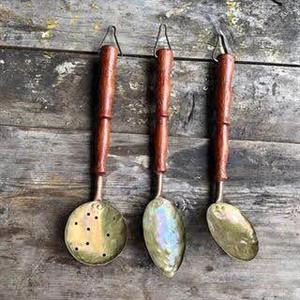 3-Piece Hammered Brass/Copper Utensils with Oak Handles