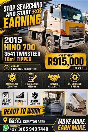 2015 HINO 700 3541 TWINSTEER 18m³ TIPPER  