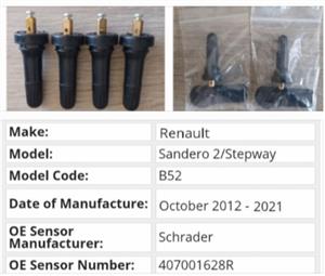 Renault Sandero Stepway Tyre pressure monitor sensors and valves 0