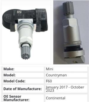 F60 Mini Countryman TPMS tyre pressure monitor sensors and valves 