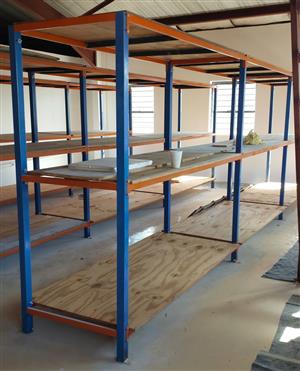 Shelving Units Steel:   Bays size: 1950mm (H) x 2100mm (L) x 800/900 (B)