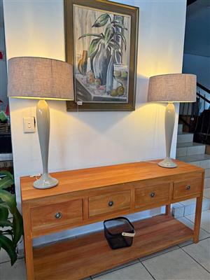 Pair of Table Lamps with Fabric Shades - ( Height is 84cm)