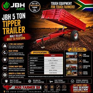 New 5 ton tipper trailers for sale at Mad Farmer SA