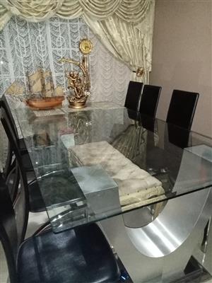 Leather dining room set with glass table 