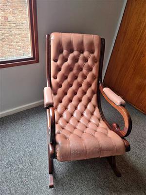 Vintage Chesterfield Slipper Rocking Chair – Solid Mahogany Frame - Klein Brak River