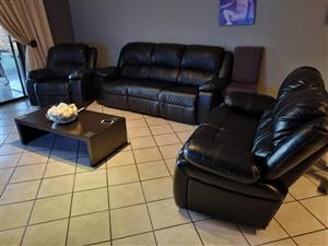 3 piece Genuine leather recliner lounge set for sale 