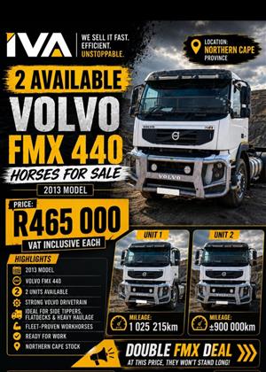 2 x 2013 Volvo FMX 440 horses for sale