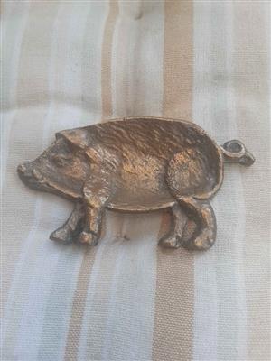Antique bronze Pig shaped trinket tray Signed AI Late 1800s Early 1900s Figural ring dish R120