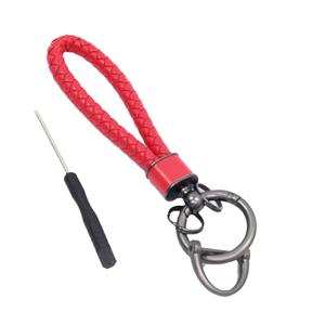 Red Leather Keyring Strap with Screwdriver