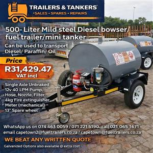 500 liter ~ Mild Steel Bowser/ Fuel Trailer/ Mini Tanker 