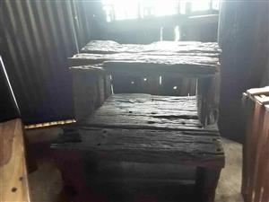 Railway Sleeper Wood Benches, Kiaat and Pine