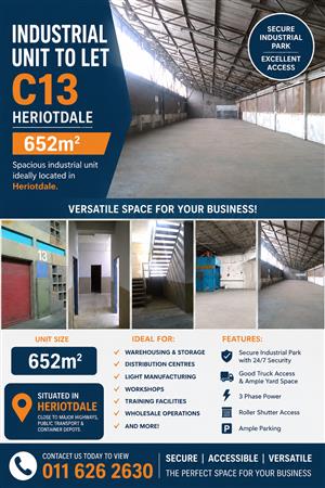 C13 – 652m² Factory, Warehouse, Storage Space To Let