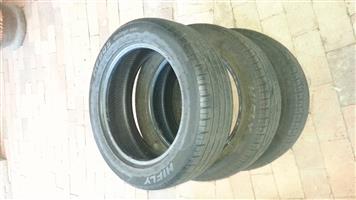 3 x Hifly HF805 Challenger DSRT tyres.  Size 195/55R16, Good as new.
