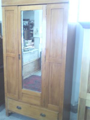 2 Door wooden closet with drawer and mirror