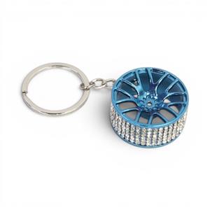 Keyring with Diamond Bling Design Alloy Wheel (Blue)