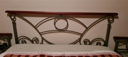 Steel and Wooden Headboard and pedestals