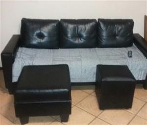 Molly 3 Seater Black Pleather Couch Junk Mail