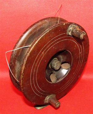 Vintage Wooden Fishing Reel with Brass Fixtures