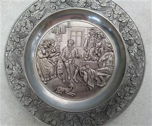  Vintage  Decorative Pewter Plate, German  Beer Pub Scene, Original Zinn Becker