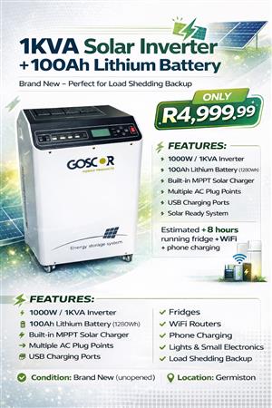 1KVA Solar Inverter + 100Ah Lithium Battery