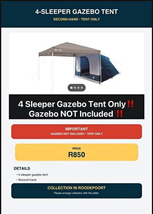 4 sleeper gazebo tent for sale in Roodepoort (secondhand)