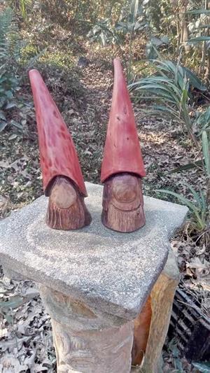 2 mini wood gnomes