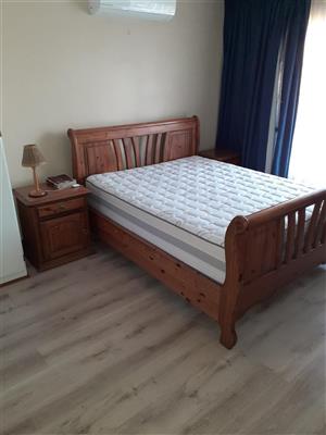 QUEEN base with  Headboard with 2 wooden bedside cupboards