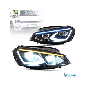 Headlights For Volkswagen VW Golf 7 / MK7 2014-2017 with Animation and Blue DRL (DOES NOT fit Golf GTI and Golf R models)