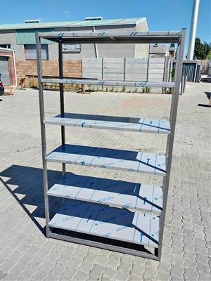 Stainless steel shelves meld steel frame 450x1250mm 2meters high all sizes made to order..