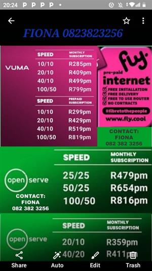 Vuma Fibre  depends on area coverage..Free installation