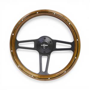 GripForge Woodgrain Classic Steering with Studs & 3-Spoke Matt Black Spoke - 350mm